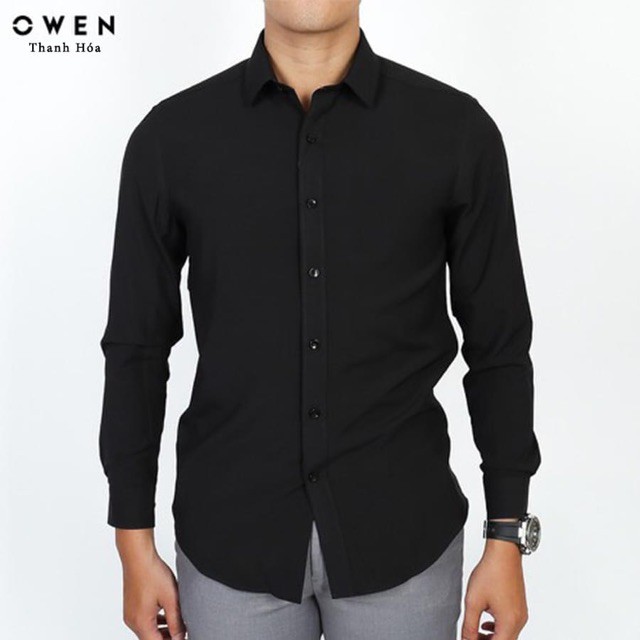 [Mã THOIMALL4 giảm 10% tối đa 20k đơn 99k] OWEN - Áo sơ mi dài tay Owen rugular fit màu đen trơn 90646 | BigBuy360 - bigbuy360.vn