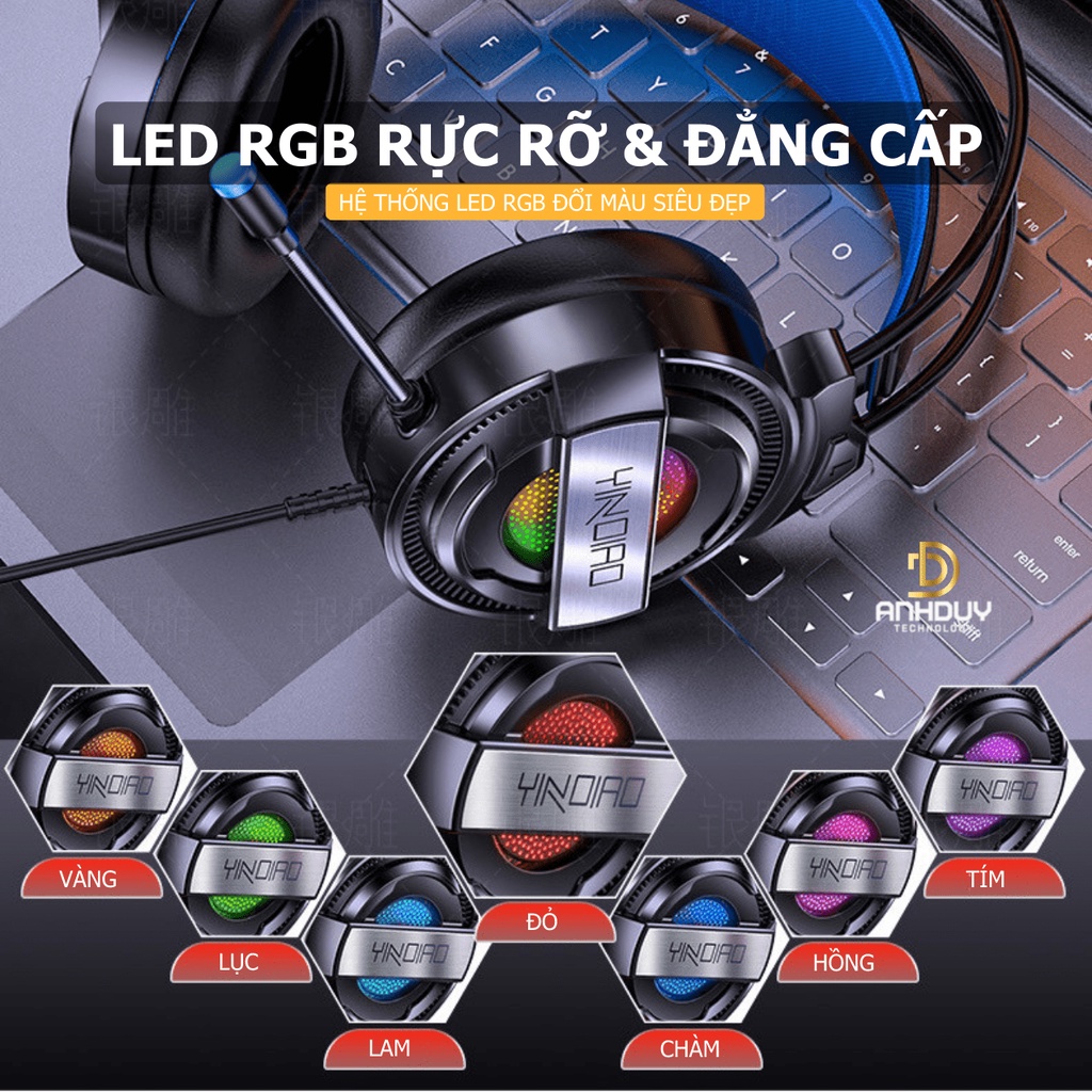 Tai nghe chụp tai gaming Esport Yindiao Q3 âm thanh stereo cực hay bass ấm chống ồn có tích hợp mic - Hàng chính hãng