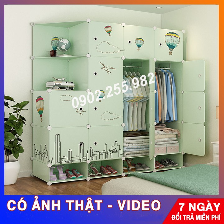 TỦ NHỰA LẮP GHÉP ĐA NĂNG ĐỂ QUẦN ÁO CHO BÉ 16 Ô VÀ 4 GIẦY Ô BỘ TRẮNG BỒ CÔNG ANH sâu 47cm