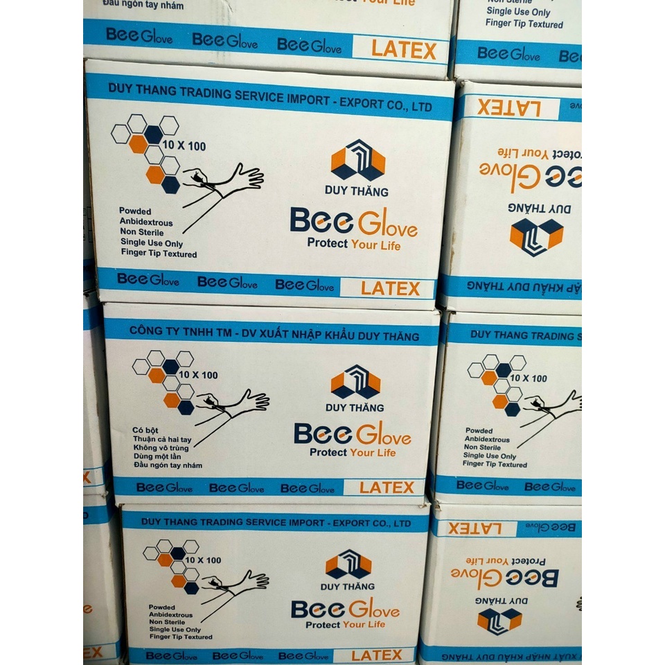 hộp 100 cái Găng tay Bee Latex Không Bột - Size XS, S, M, L , XL màu trắng kem
