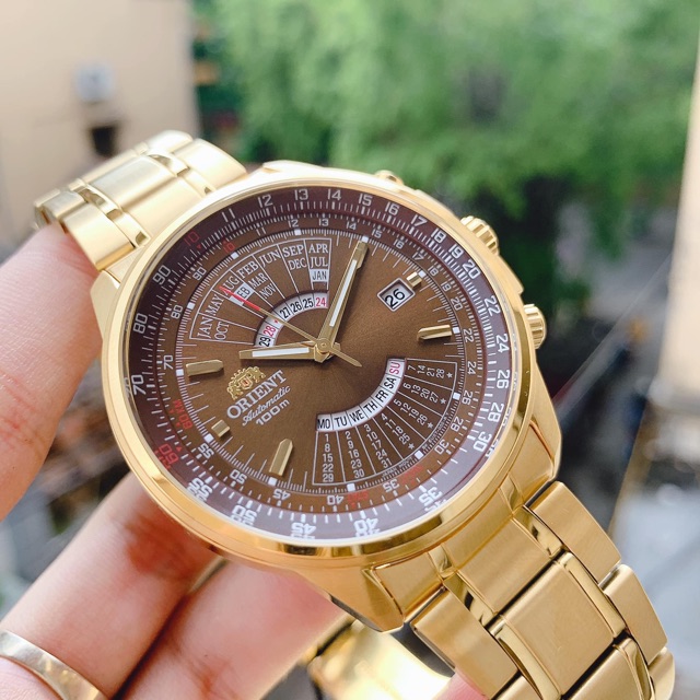 Đồng hồ nam Orient Perpetual Calendar FEU07003TX Gold, máy Automatic, lịch vạn niên, lịch ngày giờ, mạ vàng PVD, 44mm