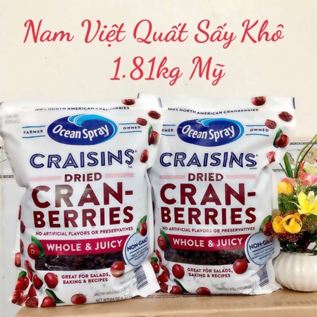 [DATE MỚI] Nam Việt Quất Sấy Khô Ocean Spray Craisins Whole Dried Cranberries (CHUẨN USA)