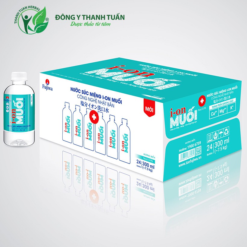 Thùng 24 Chai Nước Súc Miệng Ion Muối Fujiwa Hương Mint Bạc Hà/Hương Biển 300ml