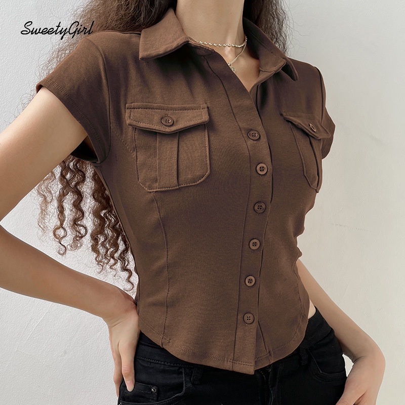 Áo Sơ Mi Tay Ngắn Cổ Chữ V Màu Trắng Trơn Thời Trang 2022 Dành Cho Nữ