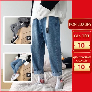 Quần jean baggy nam nữ ống rộng màu xanh và xám có thắt lưng