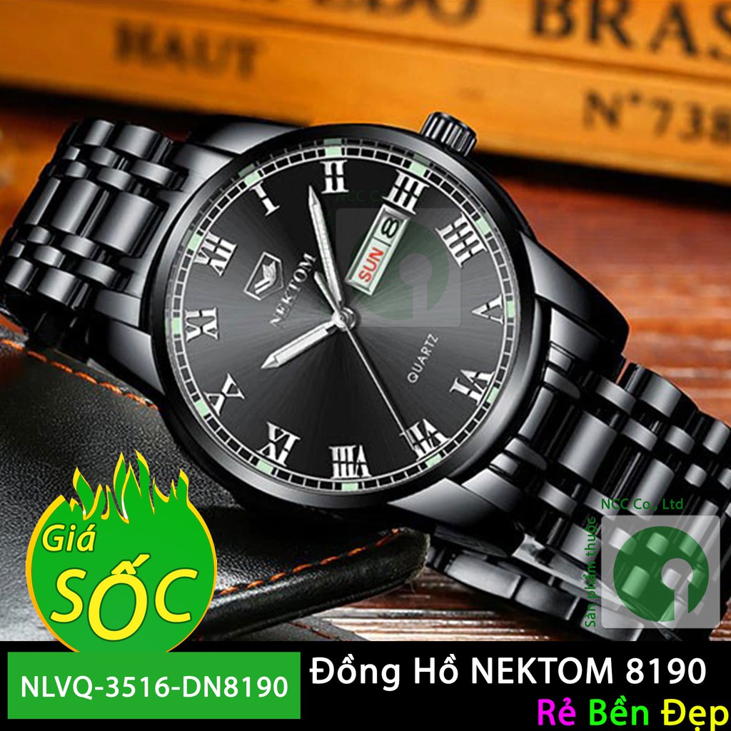 Đồng Hồ Mặt Tròn Dây Kim Loại Dành Cho Nam NEKTOM 8190 - Full Box - NLVQ-3516-DN8190