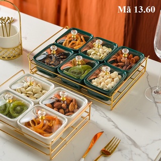 Khay mứt 4-6 ngăn nắp thủy tinh giá inox, hũ đựng mứt Tết: 13.60