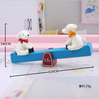 Mô hình chó trắng chơi bập bênh trang trí tiểu cảnh, bonsai, DIY