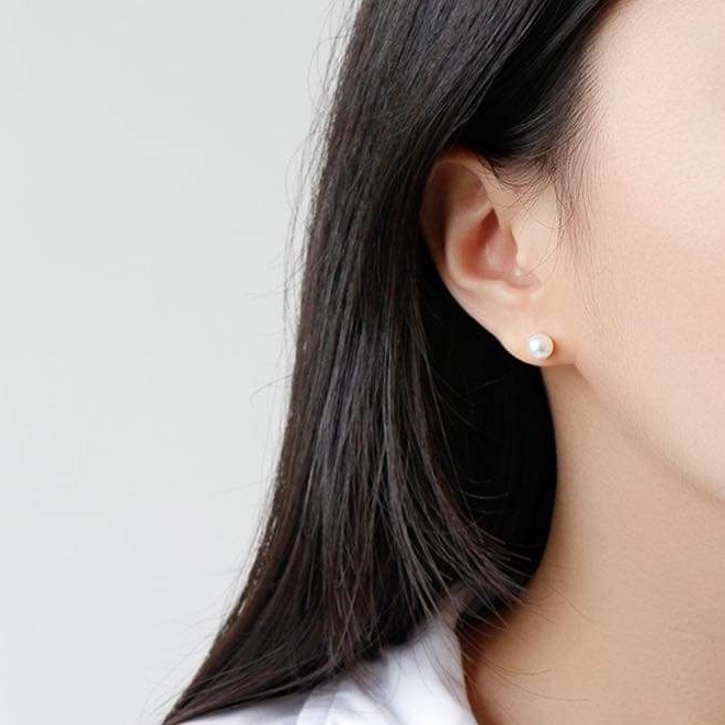 Bông tai bạc Van Jewelry V10546 Bông hạt ngọc màu trắng ngà nước ngọt chốt bạc