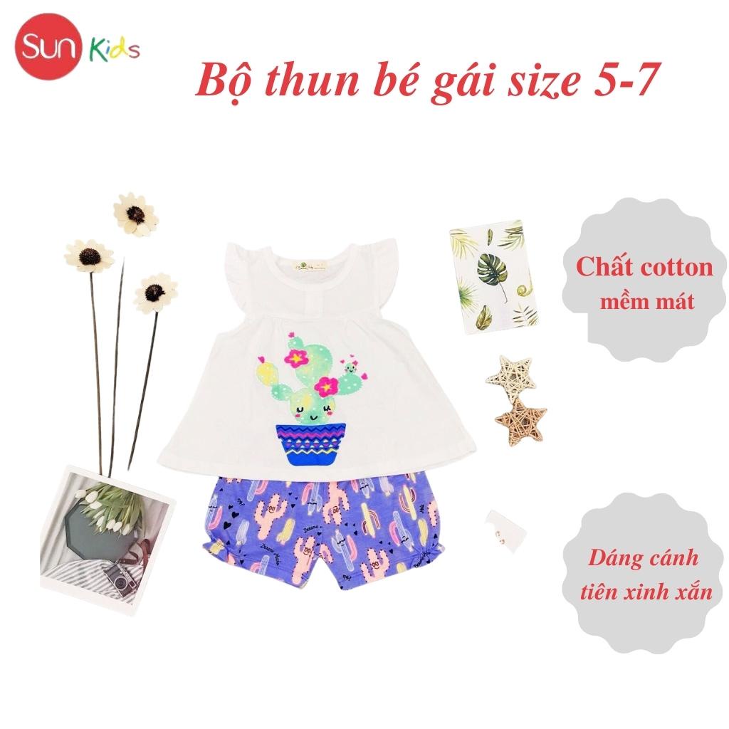 Đồ bộ thun bé gái, đồ bộ trẻ em chất cotton, có nhiều màu, size 5-7 tuổi - SUNKIDS