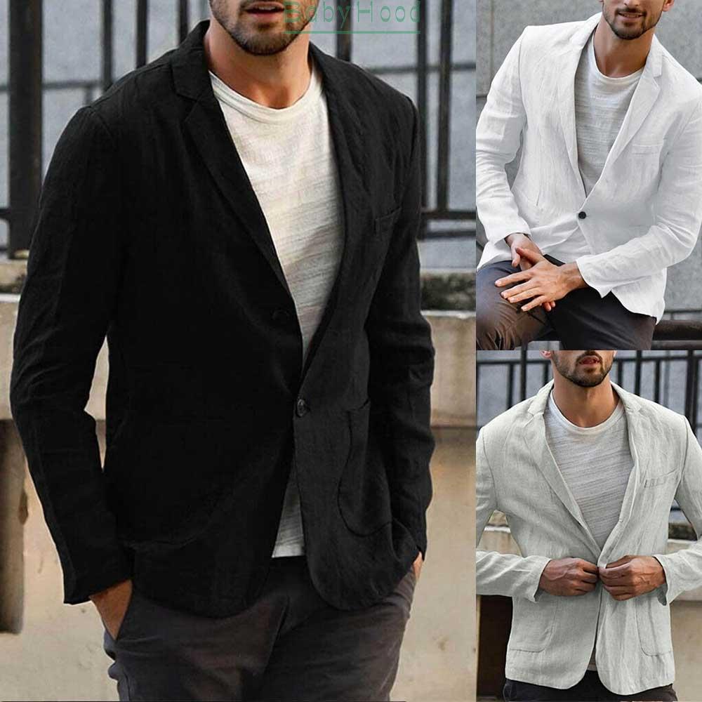 【Big Discounts】Mens Slim Fit Linen Blend Long Sleeve Suits Lapel Collar Blazer Jacket#BBHOOD