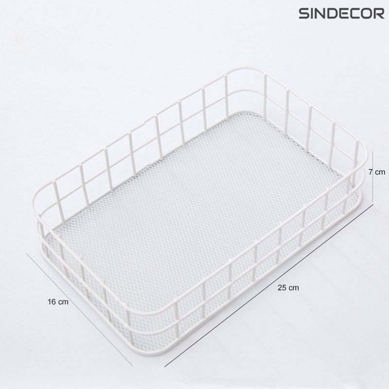 Giỏ sắt lưới chữ nhật đựng đồ đa  năng để bàn phong cách Hàn Quốc
