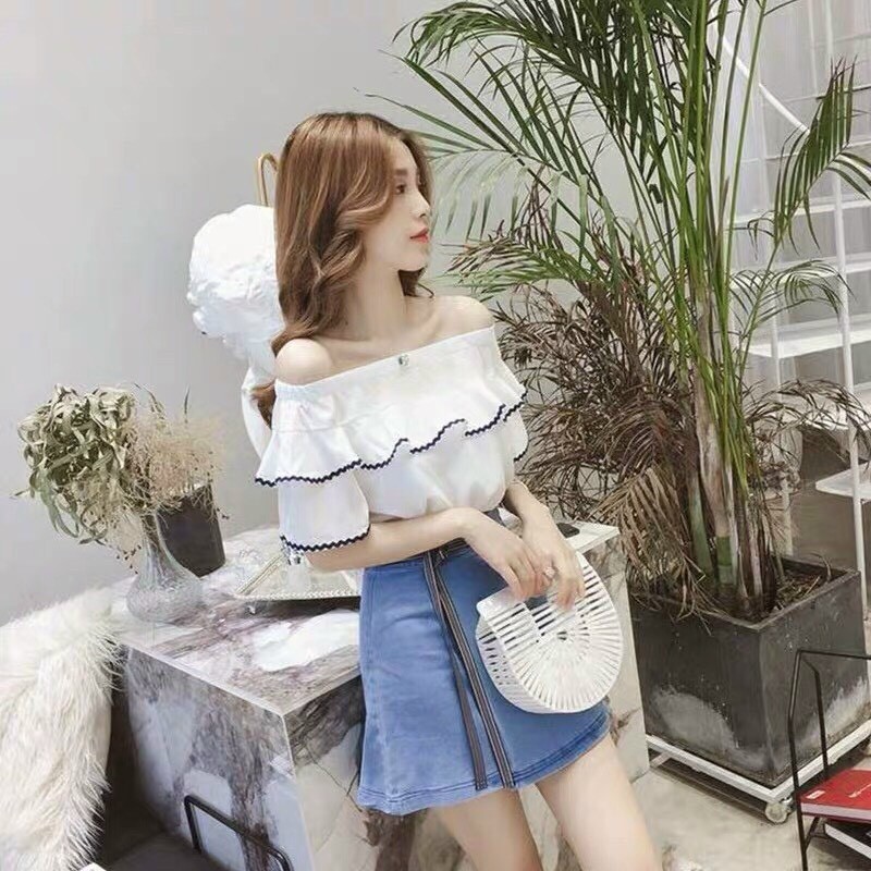 Áo bẹt vai phối viền tay viền bèo dễ thương TTSA0931