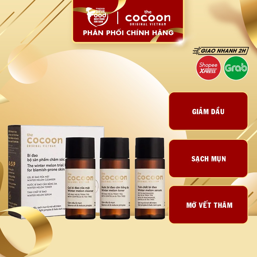 Bộ Dưỡng Chăm Sóc Da Mụn Chiết Xuất Bí Đao The Cocoon The Winter Melon Trial Kit For Blemish-Prone Skin