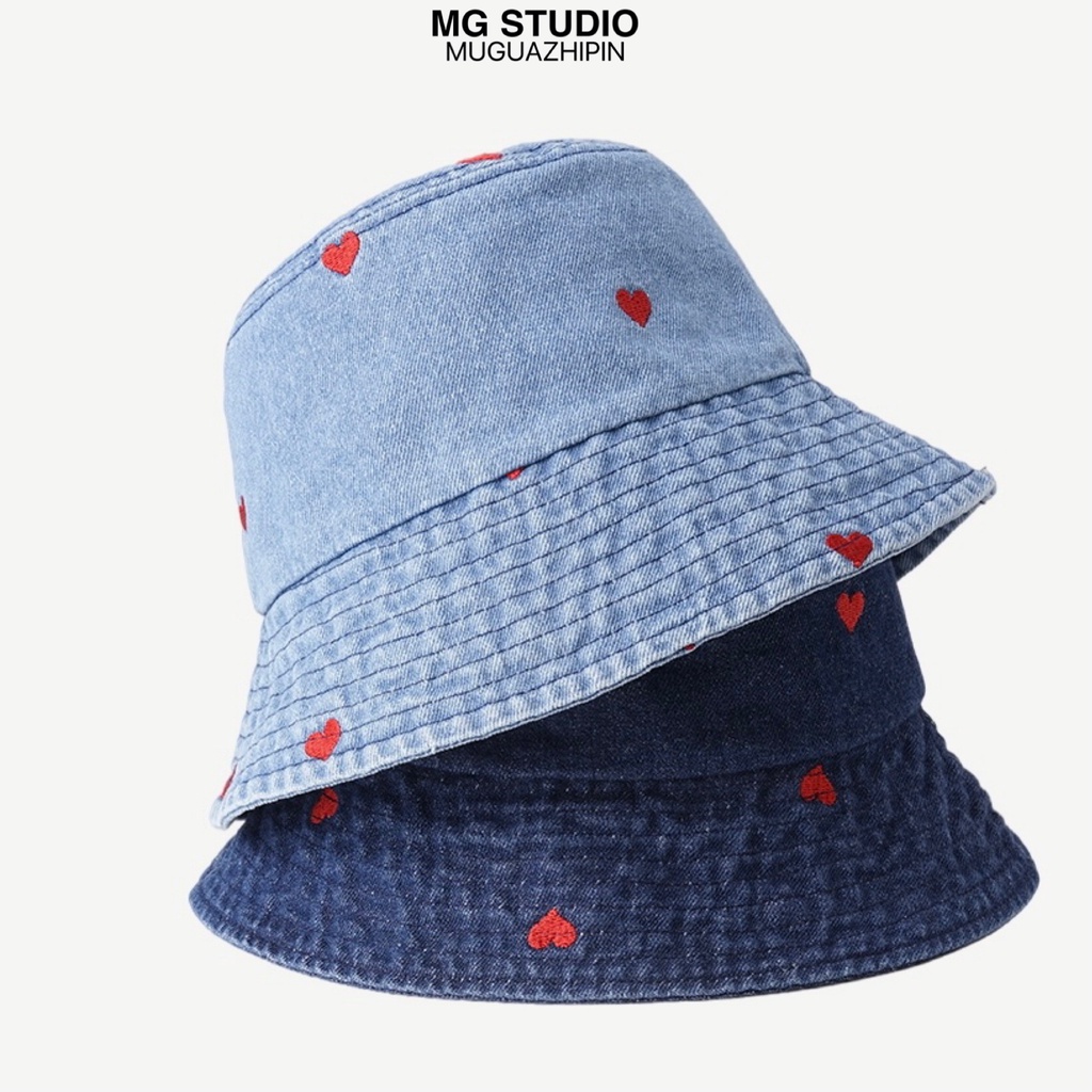 Mũ Tai Bèo MG STUDIO Chất Liệu Denim Họa Tiết Trái Tim 2 Màu Tùy Chọn Thời Trang
