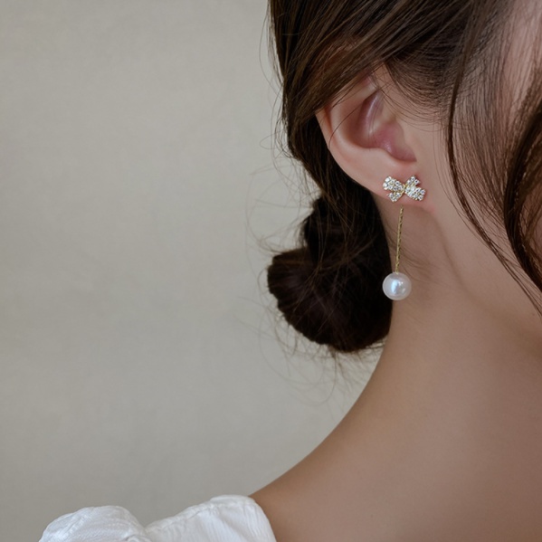 Bông tai nơ đính hạt ngọc rời có thể đeo theo 2 cách phong cách Hàn Quốc siêu xinh shop Phụ Kiện Tiên Tiên