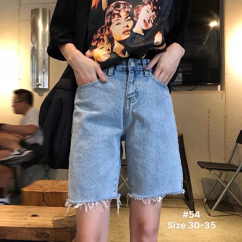 Quần Short Ngố Jean Nữ Lưng Cao Trơn Lai Tua Bigsize Đến 80kg Ms54