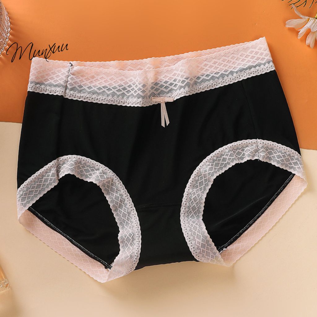 Quần lót nữ su lạnh cao cấp MUNXUU, màu sắc trung tính phối viền ren nơ ngọt ngào - QC118