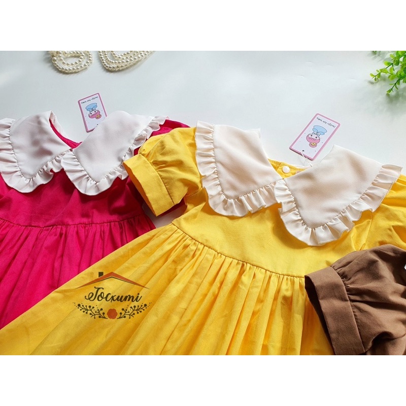 Váy tiểu thư cổ trắng viền bèo 4 màu xinh cho bé gái - Tocxumi