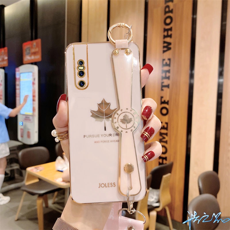 Ốp Điện Thoại Họa Tiết Lá Phong Có Vòng Tay Cho Vivo Y21T Y33S Y15S Y21 V11 Pro V11i V20 V21 V15 S1 Y21S Y15A Y83 Y81 Y81i Y19