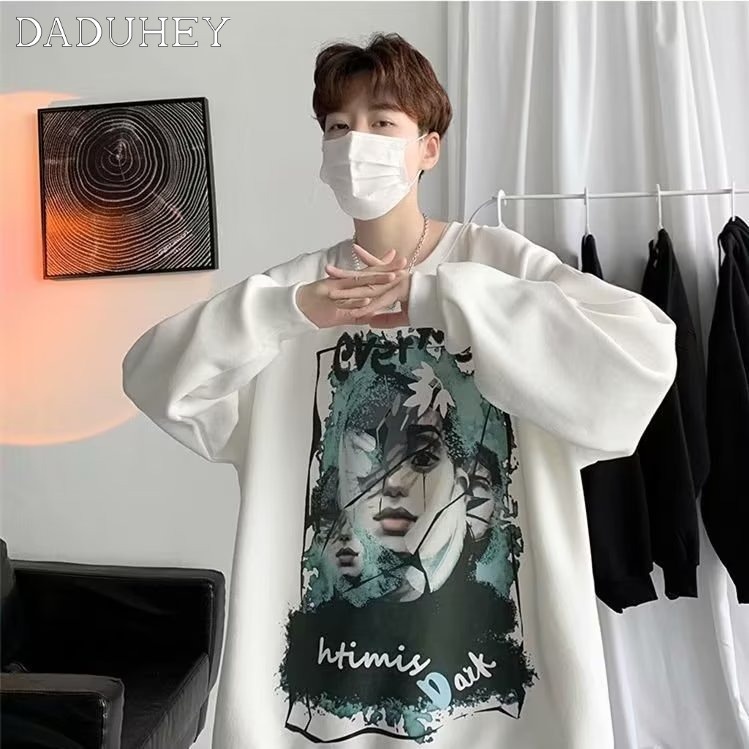 Áo len sweater in hình cổ tròn dáng rộng phong cách Hàn Quốc Hồng Kong thời trang thu đông 2022 cho nam