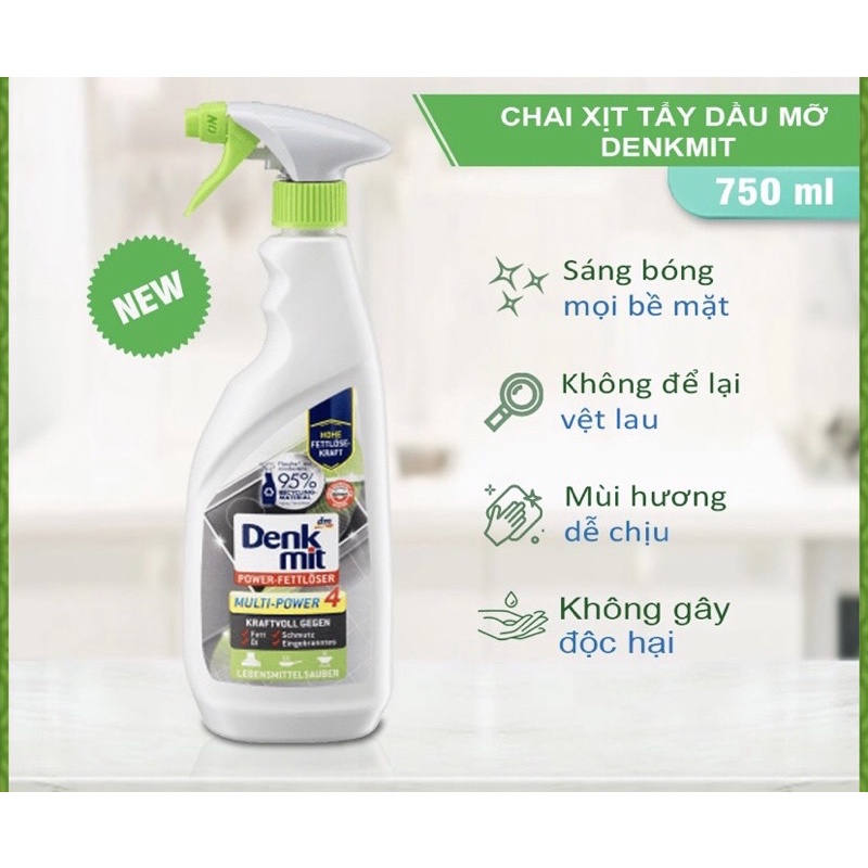 Chai xịt tẩy rửa đa năng DENKMIT 750ML Chai xịt tẩy dầu mỡ nhà bếp MutilPower 4 DrbStore