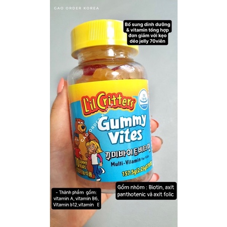 KẸO DẺO BỔ SUNG Vitamin tổng hợp  gummy bear jelly của L'il critters hộp 70 viên