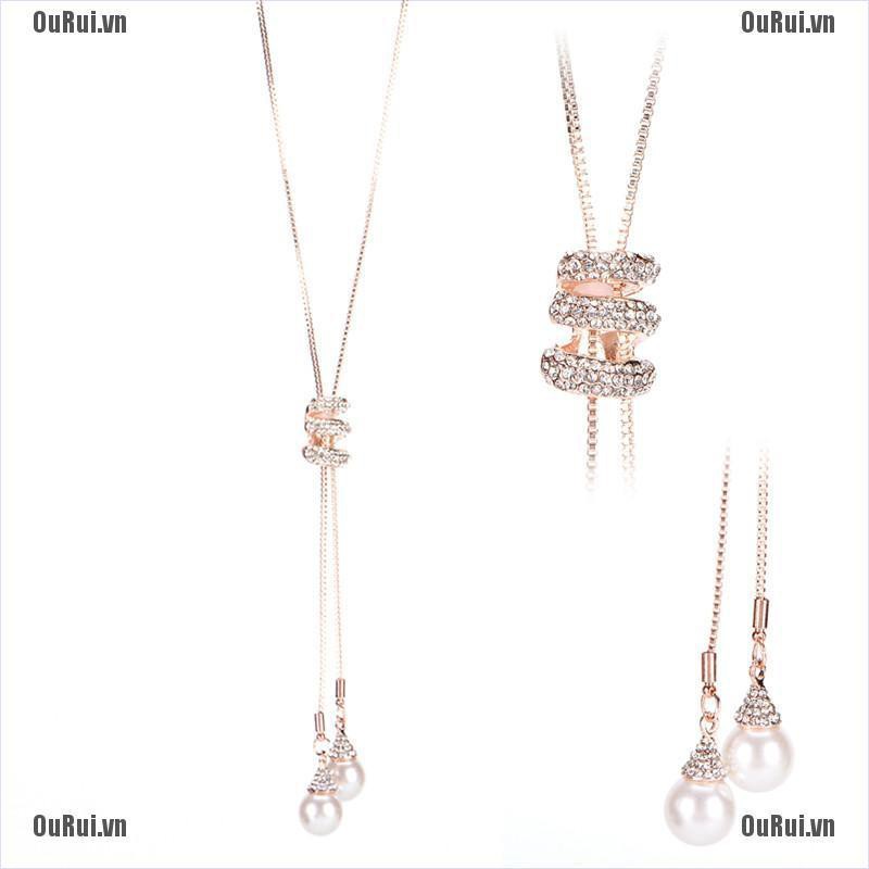 Vòng cổ Dài Đính Ngọc Trai Nhân Tạo Thời Trang