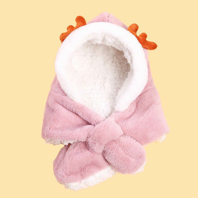 Mũ trẻ em mùa đông lót lông sừng hươu cute nón kèm khăn siêu ấm tai gấu thỏ cho bé