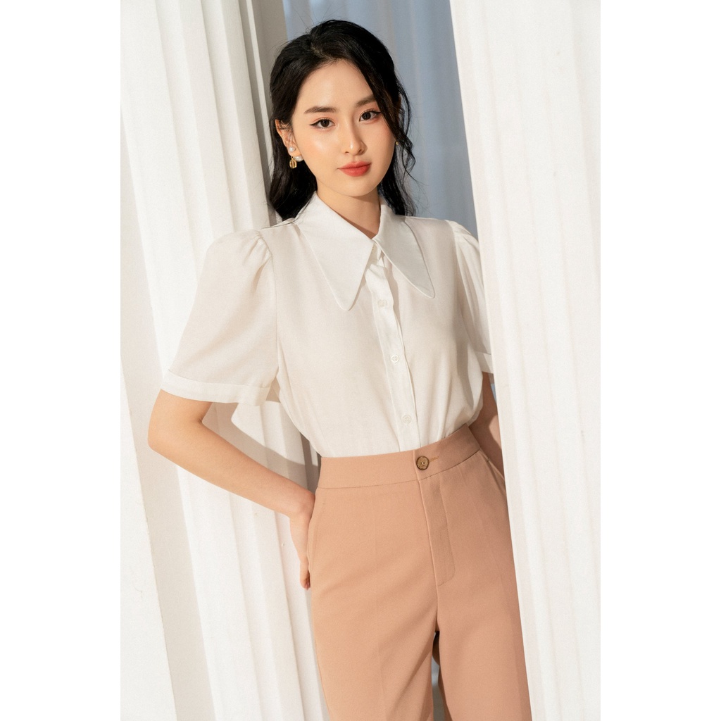 Áo sơ mi cổ sen nhọn tay ngắn gập gấu TIIN STORE  AHN288