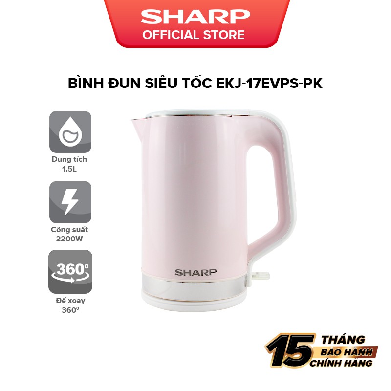 [Mã ELBAU10 giảm 10% đơn 500K]Bình đun siêu tốc Sharp 1.7 lít EKJ-17EVPS-PK Bảo Hành 12 Tháng