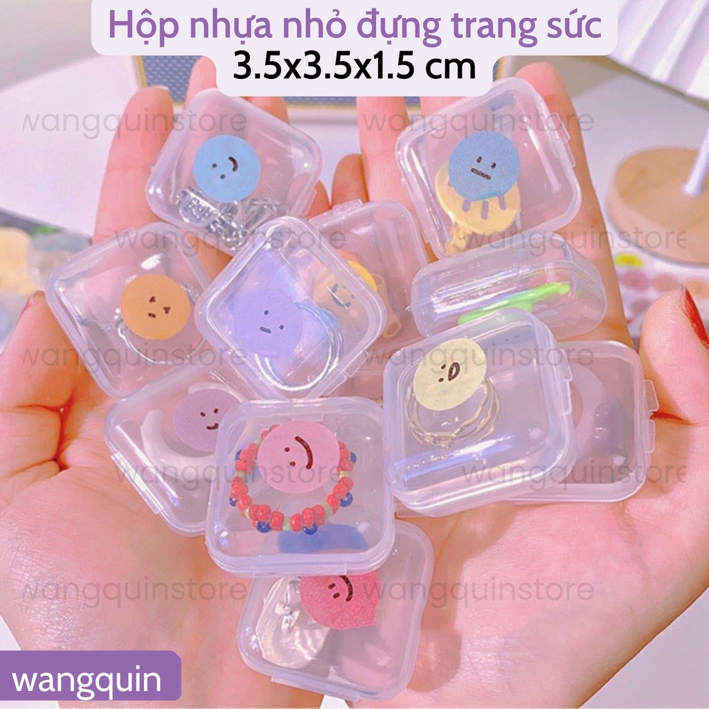 Hộp Nhựa Nhỏ Trong Suốt Đựng Trang Sức Mini 3.5x3.5x1.5cm bỏ túi tiện lợi đựng phụ kiện nhỏ đựng trang sức nắp đậy chắc