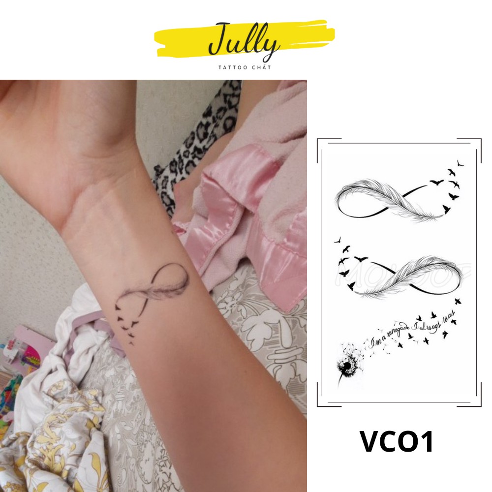 Hình xăm dán tạm thời mini hình vô cực, vô cùng, lông vũ, chữ JULLY Tattoo chất, chống nước, an toàn, bền đẹp