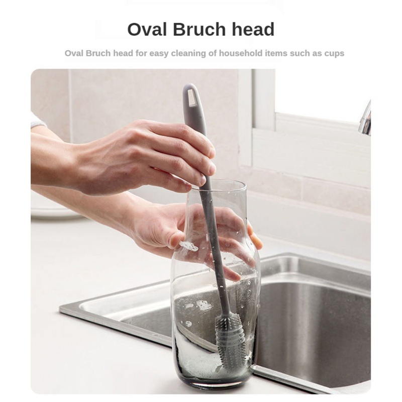 AOTO Silicone Baby Milk Bottle Brush with Long Handle Water Cup Cleaner Scrubber Household Flask Vase Glassware Corner Kitchen Cleaning Tool