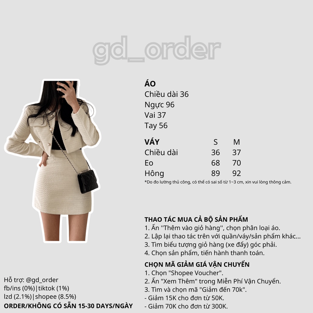 B83|Set bộ công sở sang trọng thanh lịch hàn quốc áo croptop cổ tròn kèm chân váy ngắn gd_order