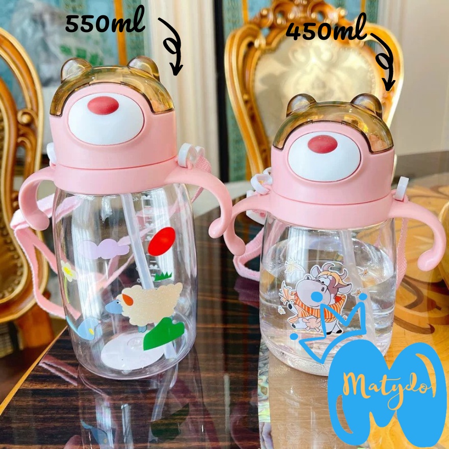 Bình nước học sinh 550ml chịu nhiệt có tay cầm và dây đeo tiện dụng an toàn cho bé đi học BN03