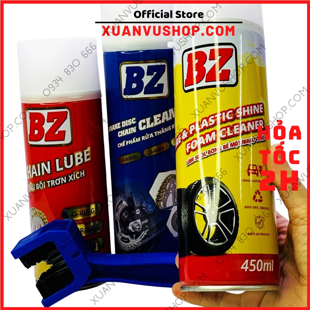 Vệ sinh dưỡng sên COMBO Dung dịch chăm sóc rửa nhông sên dĩa BZ , đánh bóng vỏ xe phục hồi nhựa nhám XUANVUSHOP