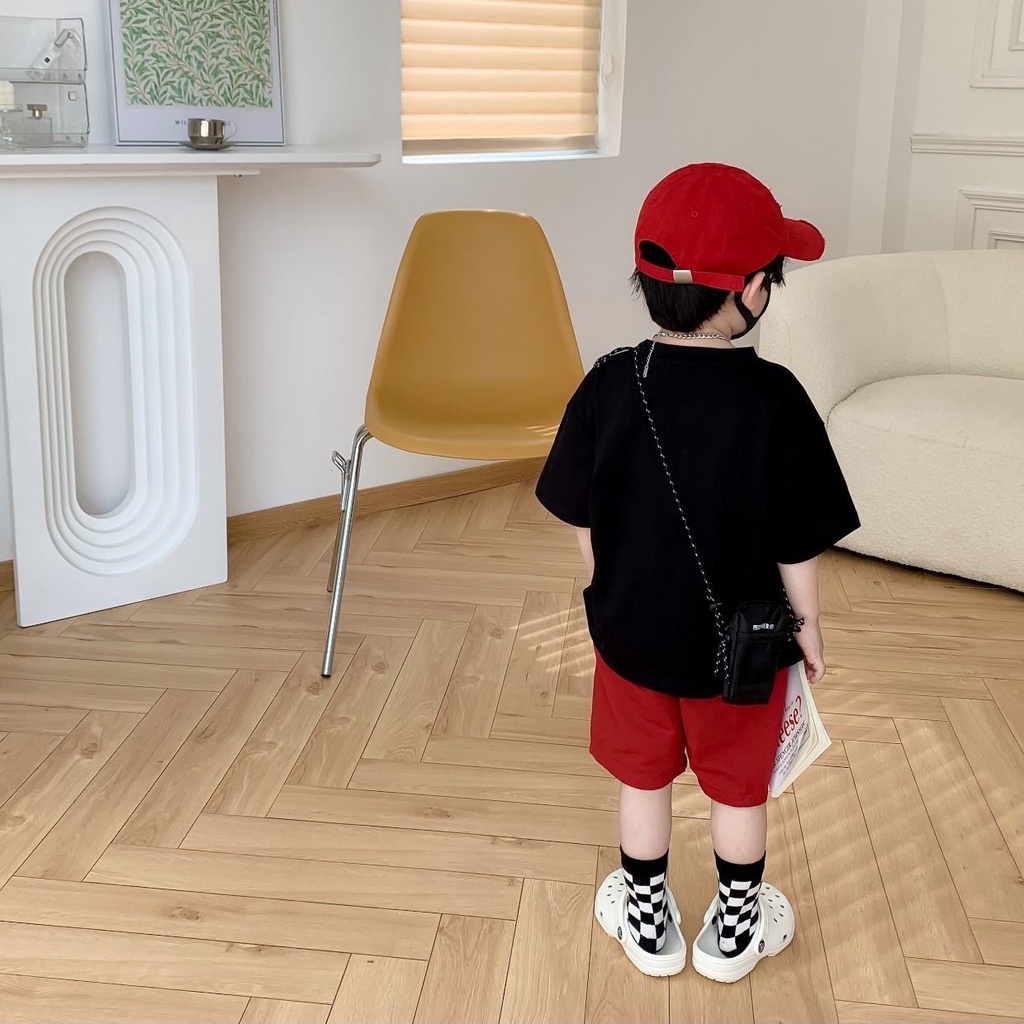 Bộ Đồ Thể Thao Áo Thun Tay Ngắn Phối Quần short Dáng Rộng Cá Tính Cho Bé Trai