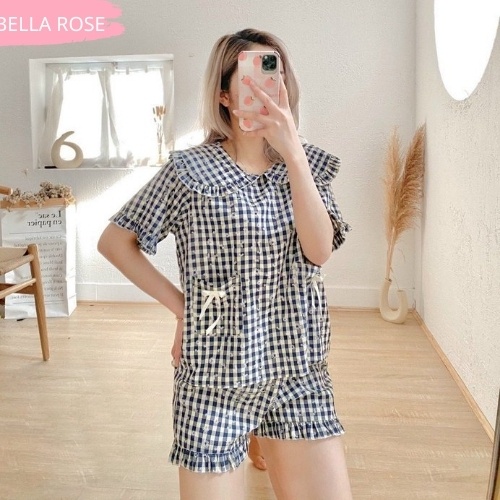 Đồ ngủ caro nữ cute dễ thương cao cấp phong cách tiểu thư Bella Rose bt9 | BigBuy360 - bigbuy360.vn