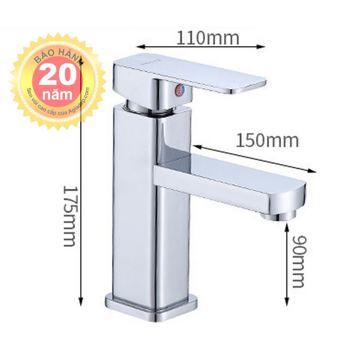 Vòi Lavabo nóng lạnh (kiểu vuông) - Hàng cao cấp ITALIA (Kèm đôi dây cấp nước)