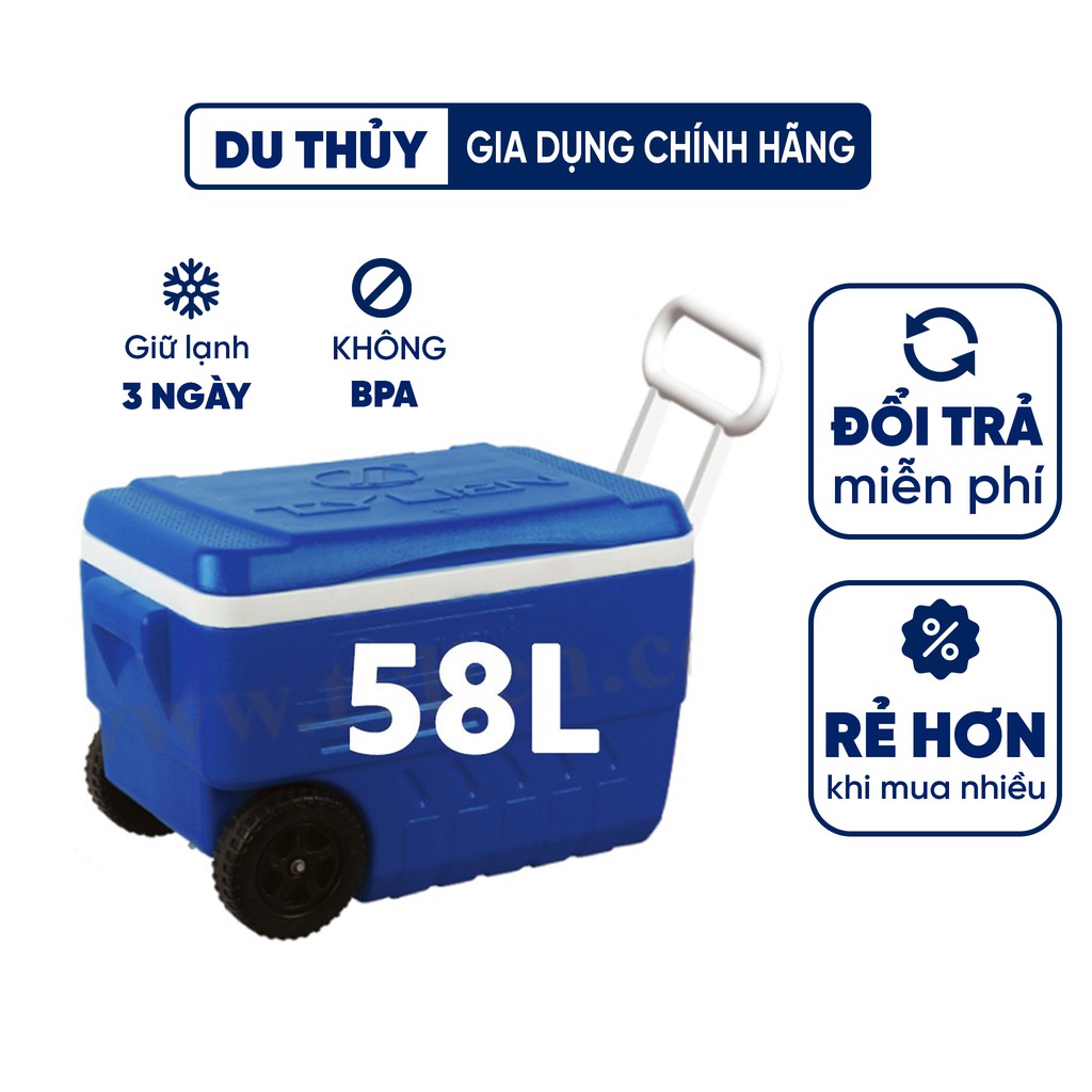 Thùng Đá Vuông Có Bánh Xe Happy Cooler,Dung Tích 58L, 68L Giữ Lạnh 3 Ngày, Nhựa Chính Phẩm Cứng Cáp Của Gia Dụng Du Thủy