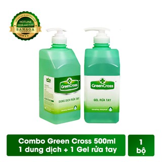 Rửa Tay Khô 💕HÀNG CHÍNH HÃNG💕 Combo 2 chai Rửa Tay Khô GREEN CROSS ( 1 chai nước 500ml + 1 chai gel 500ml) | Sanaga