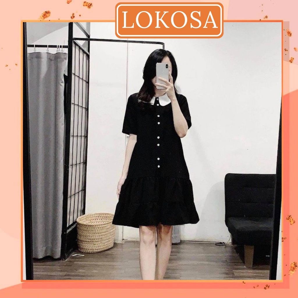 Váy Bầu Dự Tiệc LOKOSA Đầm công sở Babydoll Cổ Sơ Mi Thiết Kế dáng dài Suông Sang Trọng Trẻ Trung VD031