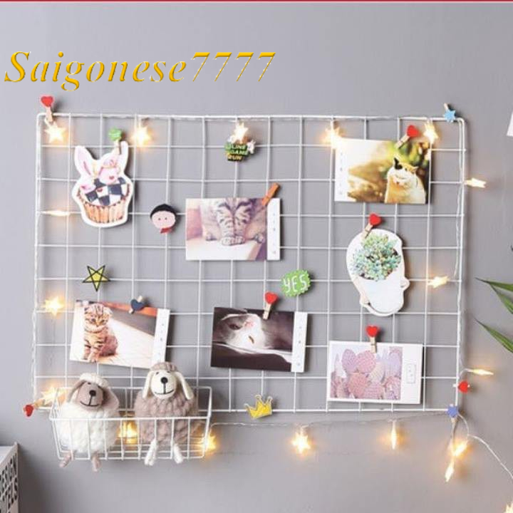 Combo Khung Hình Lưới Sắt+ Đèn Led Xài Pin Dài 3M 20 Bóng Đèn Ngôi Sao Kẹp Hình Nghệ Thuật Trang Trí Decor