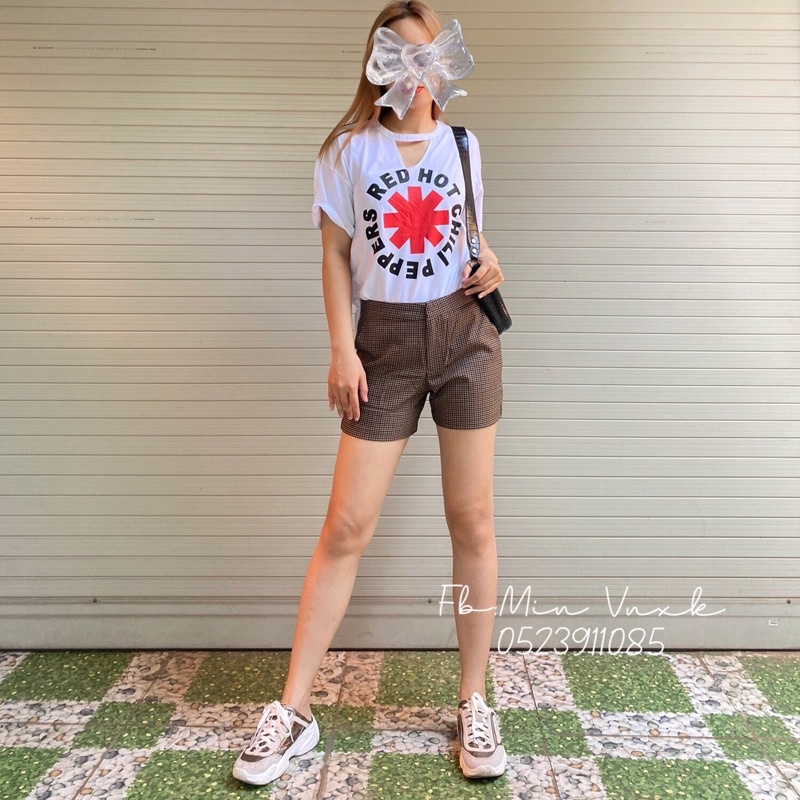 Quần short caro nữ lưng vừa Z.R chất vải tây mịn,mát-hàng xuất
