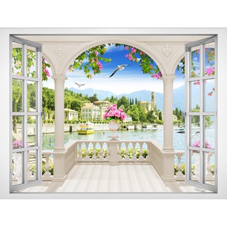 Tranh dán tường cửa sổ HD Cảnh biển đẹp CS-0408 Kim sa