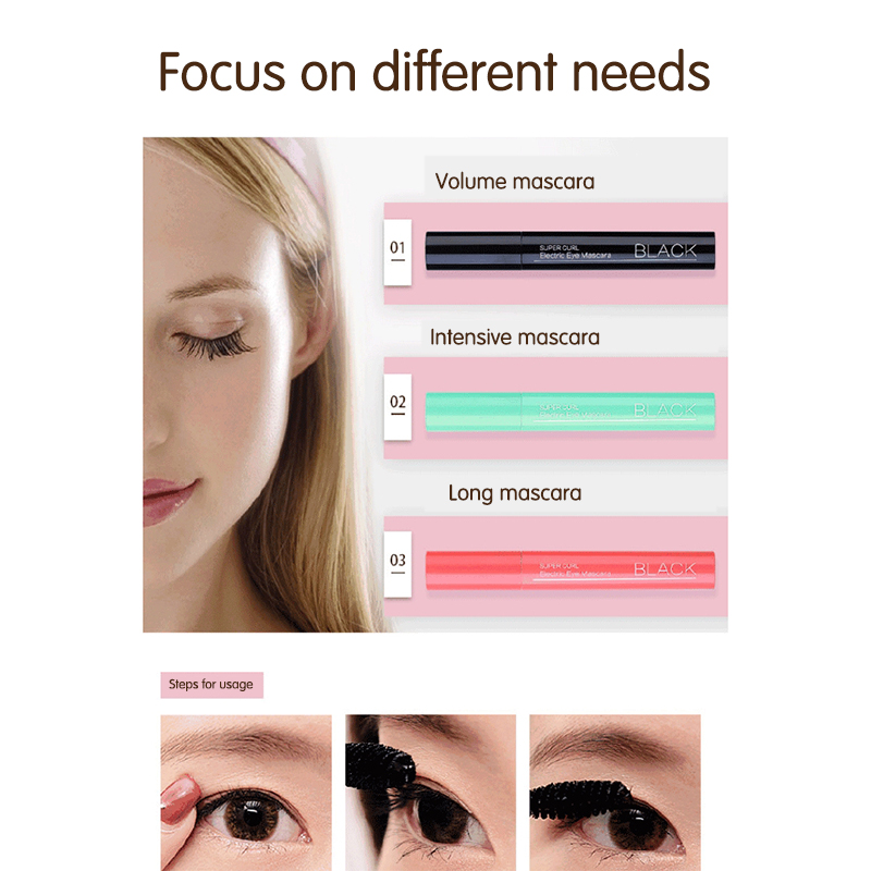 Mascara 3-color anti blooming Natural curl Encryption to lengthen eyelashes Long lasting waterproof mascara