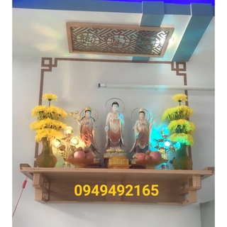 Mẫu bàn thờ phật tây phương tam thánh 48x107 treo tường đẹp