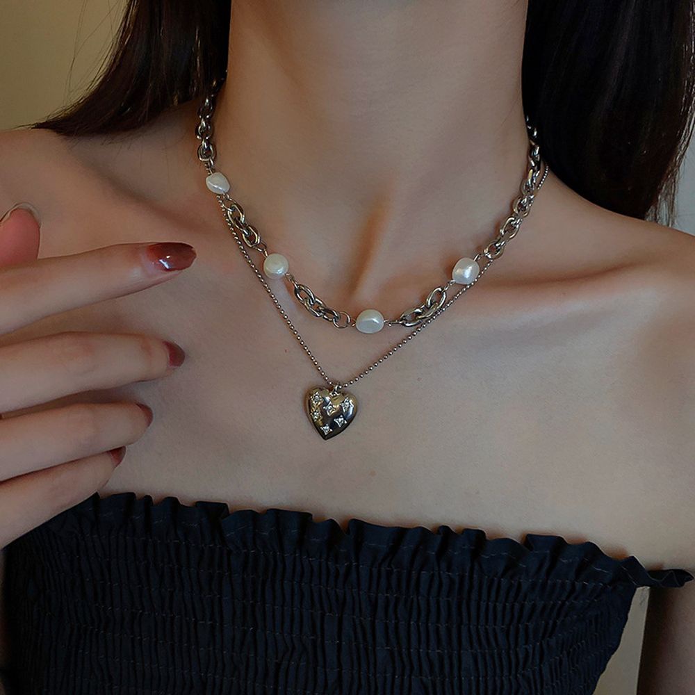 Bộ 2 vòng cổ choker mặt trái tim nhiều màu thanh lịch thời trang Hàn Quốc cổ điển cho nữ