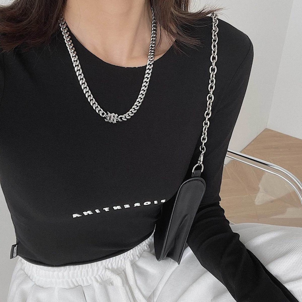 Dây chuyền nam nữ chuỗi xích vừa mặt chữ M BROO chain, vòng cổ unisex trơn cá tính titan cao cấp